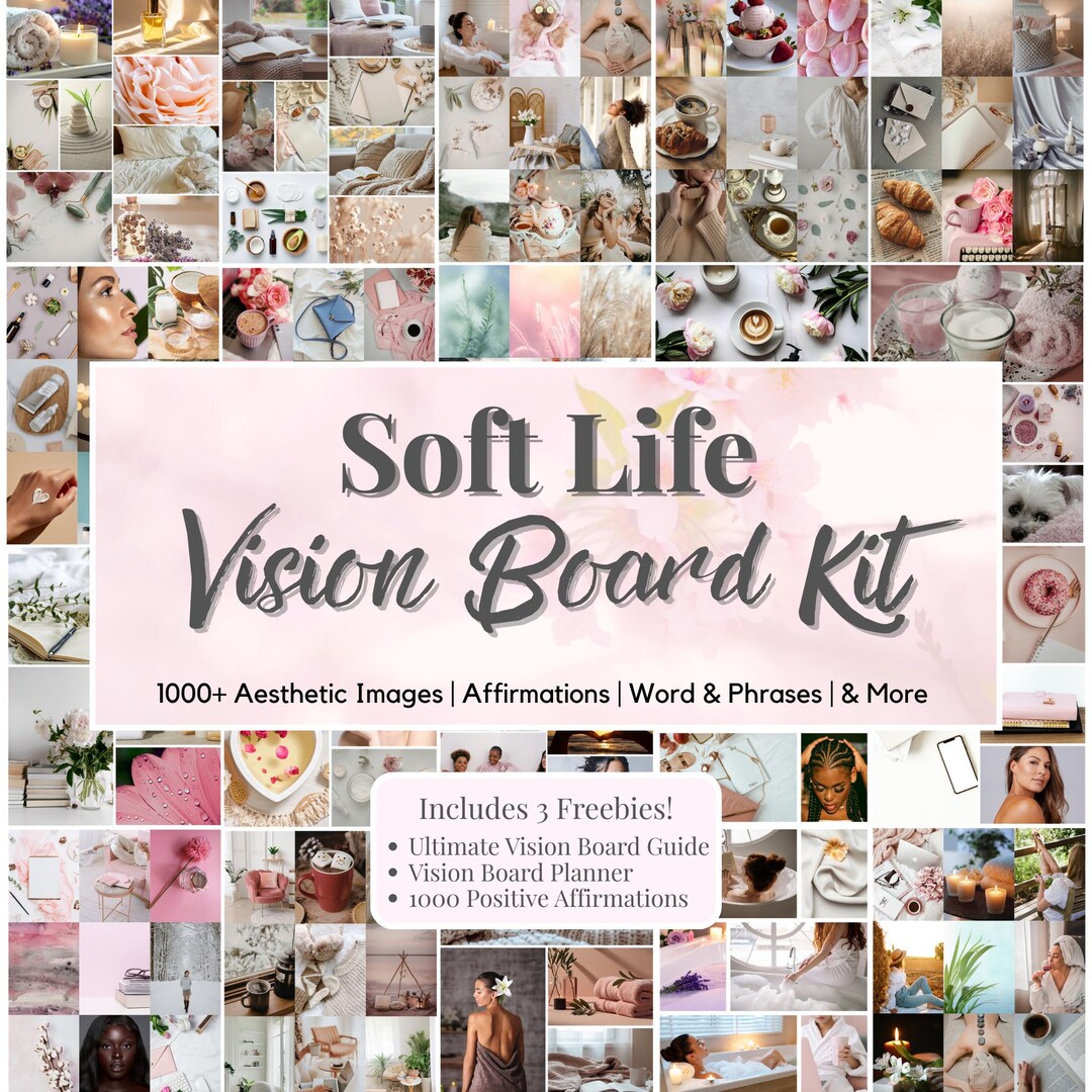 Soft Life Printable Vision Board Kit, Self Care Lifestyle Goals, Mental ...