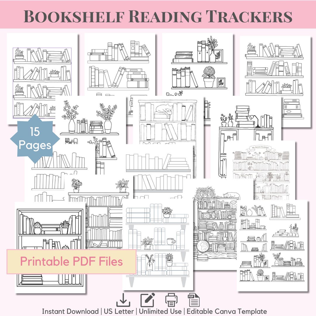 Bookshelf Reading Tracker Bundle Coloring Shelf Monthly Reading Log ...