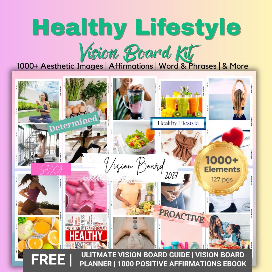 Healthy Lifestyle Vision Board Kit Printable, Wellness & Habit Building ...