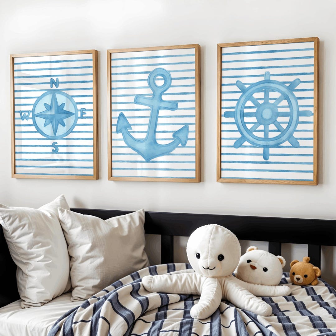 Nautical Nursery Wall Art Set of 3 Prints Baby Boy Ocean Decor Playroom ...