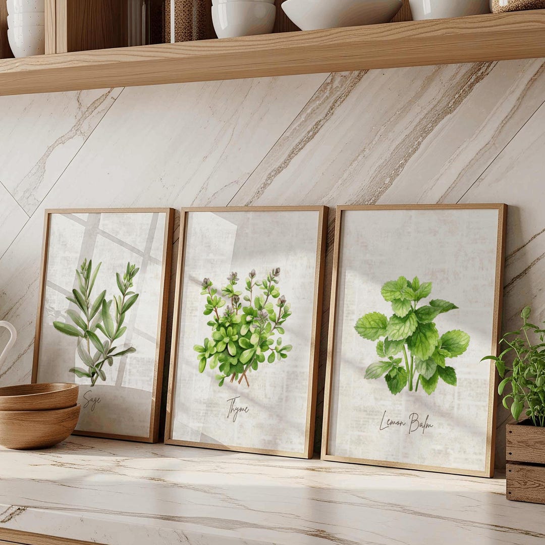 kitchen wall decor art prints - botanical prints -... Herb Kitchen Wall Art Set Printable Herb Wall Art Botanical Herb Prints ...