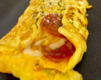 pepperoni pizza omelette| digital recipe card