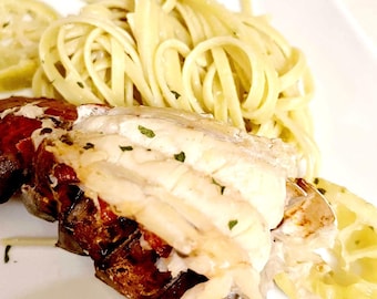Pan seared lobster tail with white wine