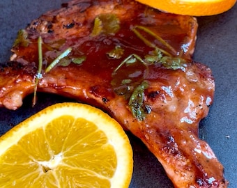 grilled citrus pork chop with BBQ cilantro sauce (digital download)