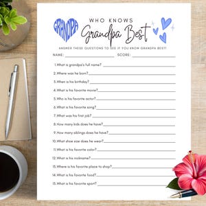 Grandpa Trivia Game: Father&#39;s Day Activity (Digital Download)