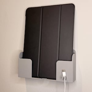 7.5 Inch Wall Mounted Tablet Holder with Charger Hook - Minimal 3D Printed Tablet Storage