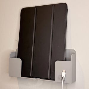 9 Inch Wall Mounted Tablet Holder with Charger Hook - Minimal 3D Printed Tablet Storage
