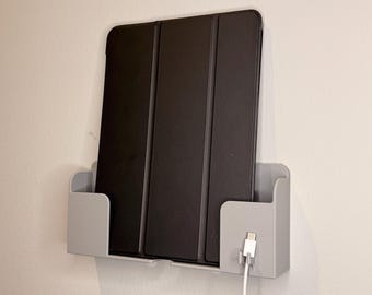 9 Inch Wall Mounted Tablet Holder with Charger Hook - Minimal 3D Printed Tablet Storage
