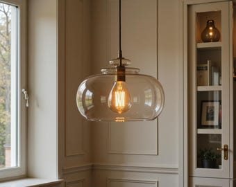 Lámpara colgante de techo con disco de cristal ámbar ahumado
