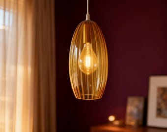 Lámpara colgante ovalada de cristal ámbar acanalado, luminaria de techo tipo cápsula alargada