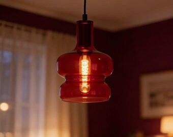 Lámpara colgante de cristal rojo rubí, araña con pantalla de doble burbuja, iluminación colgante moderna, luz de techo