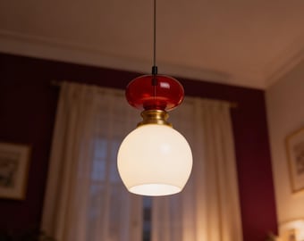 Lámpara de techo moderna con globo de cristal rojo esmerilado: Lámpara de techo soplada a mano