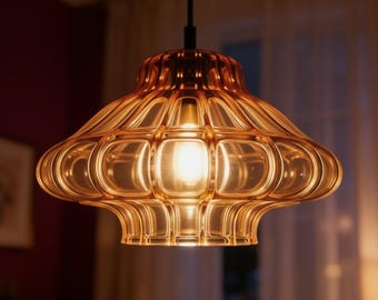 Lámpara colgante OVNI de cristal ámbar: araña escultural acanalada, luminaria de techo moderna