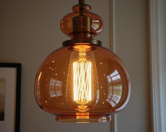 Lámpara colgante con globo de cristal ámbar, lámpara de araña, iluminación de techo