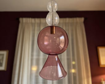 Amethyst Purple Glass Pendant Light - Lava Lamp Style Chandelier, Hanging Ceiling Lamp, Custom Pendant Glass Art Lighting