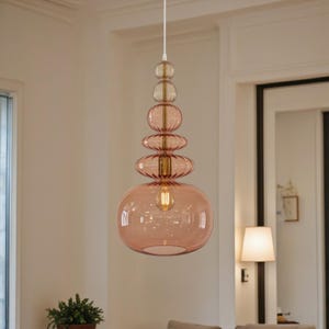 Tiered Glass Pendant Light: Pink, Amber, Blue, Red Chandelier – Plugin Ceiling Light