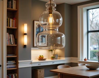 Hanging Lamp Clear Double-Globe Glass Chandelier Pendant Lighting Ceiling Light
