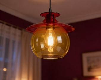 Lámpara colgante de globo de cristal rojo ámbar, lámpara de techo moderna con discos en capas