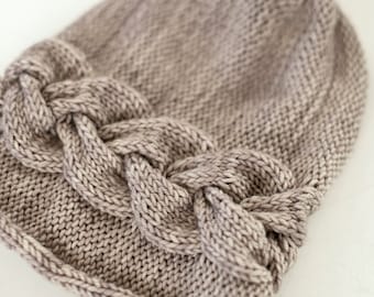 Knitting Pattern - Sideways Braid Cable Beanie - Hat - Instant Digital Download - PDF