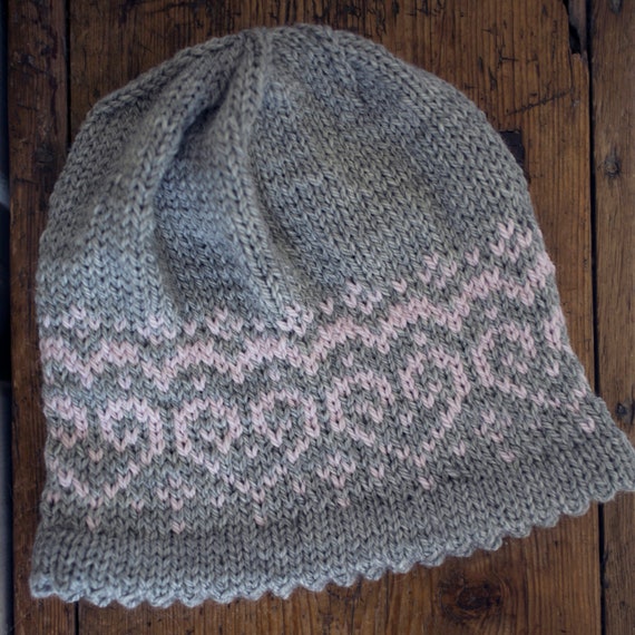 Knitting Pattern Hearts Beanie Hat Instant Digital Download Pdf