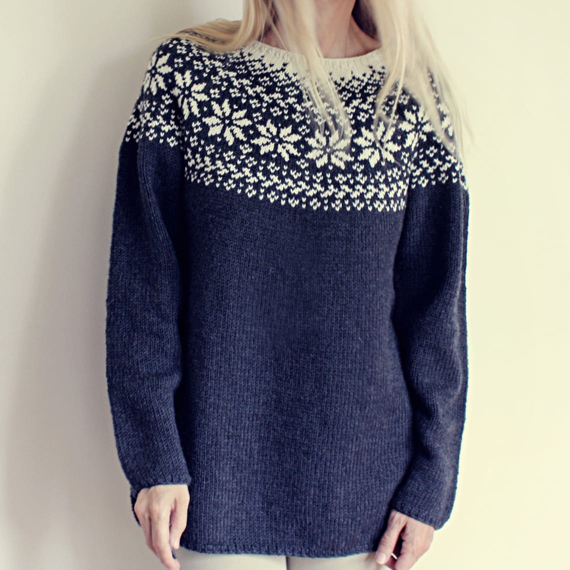 Knitting Pattern Beautiful Norwegian Sweater Loose Fit Etsy