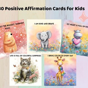 Ensemble imprimable de cartes d'affirmation positive pour enfants Cartes flash animaux mignons pour la confiance, la gentillesse l'amour de soi Téléchargement numérique pour les enfants