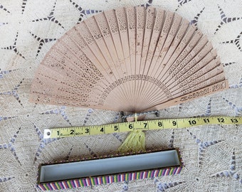 Vintage Intricately carved Hand-Painted Asian Hand Fan