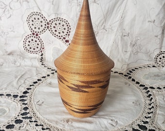 Vintage Tutsi basket with lid Rwanda