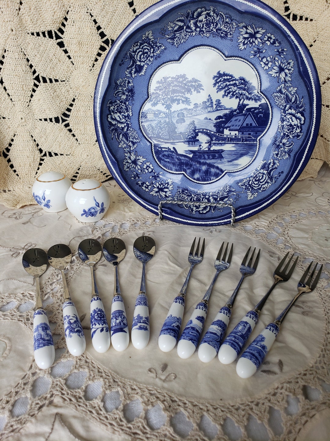 Vintage Spode Pastry Forks and Spoons Set of 10 Stainless Blue Etsy UK