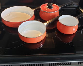 Vintage Orange Enamelware Pan Set