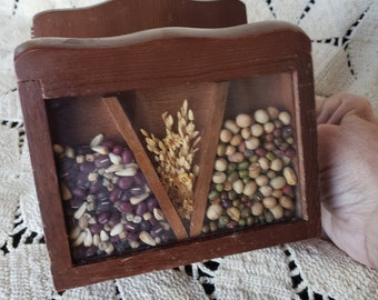 Vintage Gailstyn Sutton wood napkin holder seed bean and dried flowers