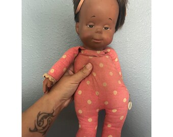 Vintage 1964 Mattel Drowsy Doll Black African American Pink Polka Dot Sleeper