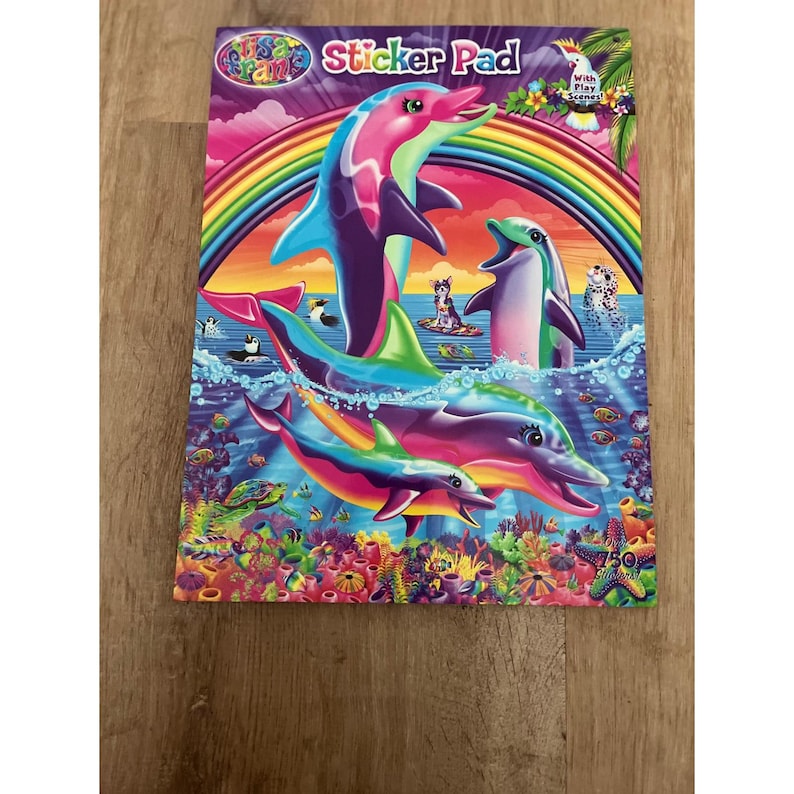 Bloc de pegatinas de Lisa Frank con más de 750 pegatinas: Escenas de juego, Delfín, Arcoíris, Estilo vintage Y2K imagen 1