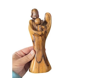 Figura de la Sagrada Familia tallada a mano en madera de olivo, escultura abstracta de la Natividad de 19 cm (7,5 pulgadas)