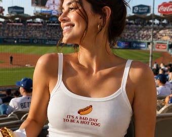 Embroidered Hot Dog Tank Top, Funny Summer BBQ Crop Shirt