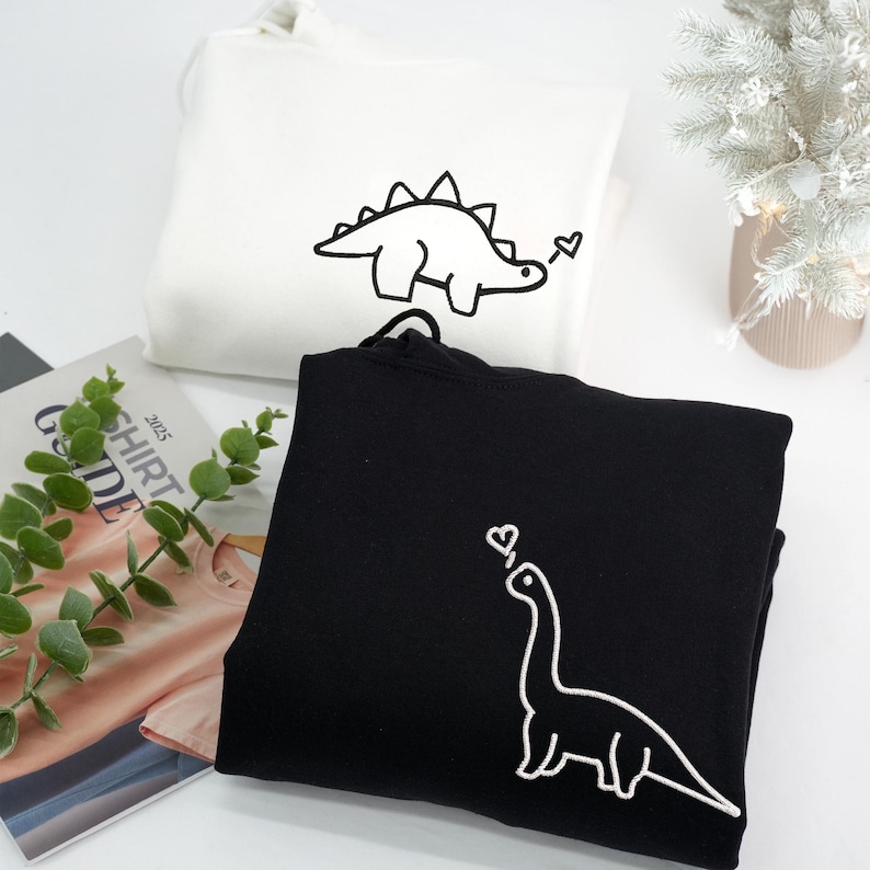 Embroidered Dinosaur Couple Hoodies: Personalized Matching Sweatshirts image 5