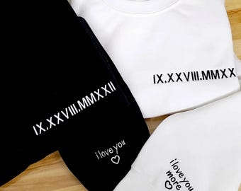 Custom Roman Numeral Embroidered Hoodie, Personalized Anniversary Gift, Matching Couple Sweatshirt, Wedding Date Gift, Soulmate Gift