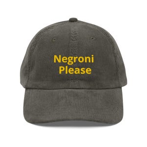 Embroidered Details Negroni Please Vintage Corduroy Cap | Cocktail Connoisseur Hat | Negroni Embroidery Hat | Funny Cocktail Lover Cap