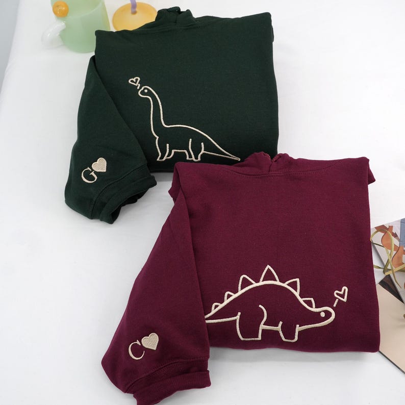 Embroidered Dinosaur Couple Hoodies: Personalized Matching Sweatshirts image 3