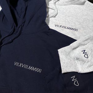 Custom Couple Hoodies - Matching Anniversary Date Hoodie | Personalized Embroidered Initials Sweatshirt | Roman Numerals Hoodie