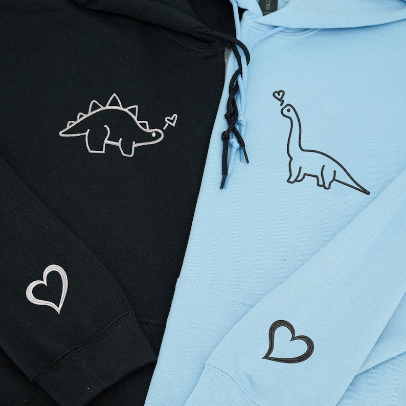 Embroidered Dinosaur Couple Hoodies: Personalized Matching Sweatshirts image 10