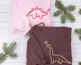Embroidered Dinosaur Couple Hoodies: Personalized Matching Sweatshirts