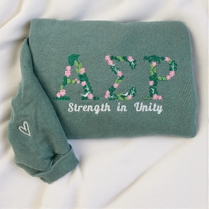 Custom Floral Greek Letter Embroidered Sweatshirt | College Floral Letter Sweatshirt | Personalized Sorority Gift for Big Little | Grad Gift