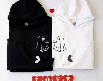 Embroidered Ghost Couple Hoodie, Matching Halloween Sweatshirts, Spooky Soulmate Apparel