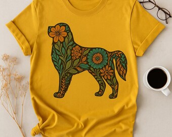 Hunde T-Shirt | Niedliches Hundedruck-T-Shirt | Blumenmuster Hunde Shirt | Tier Besitzer Geschenk | Tierliebhaber Top