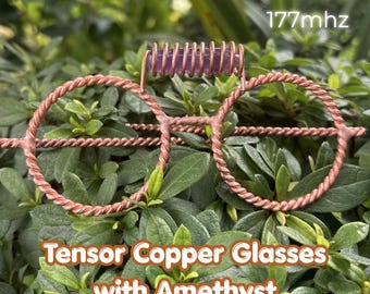 Tensor Copper Glasses with Amethyst, Handmade Sacred Geometry Eyewear, Artisan Copper Wire Jewelry Gift
