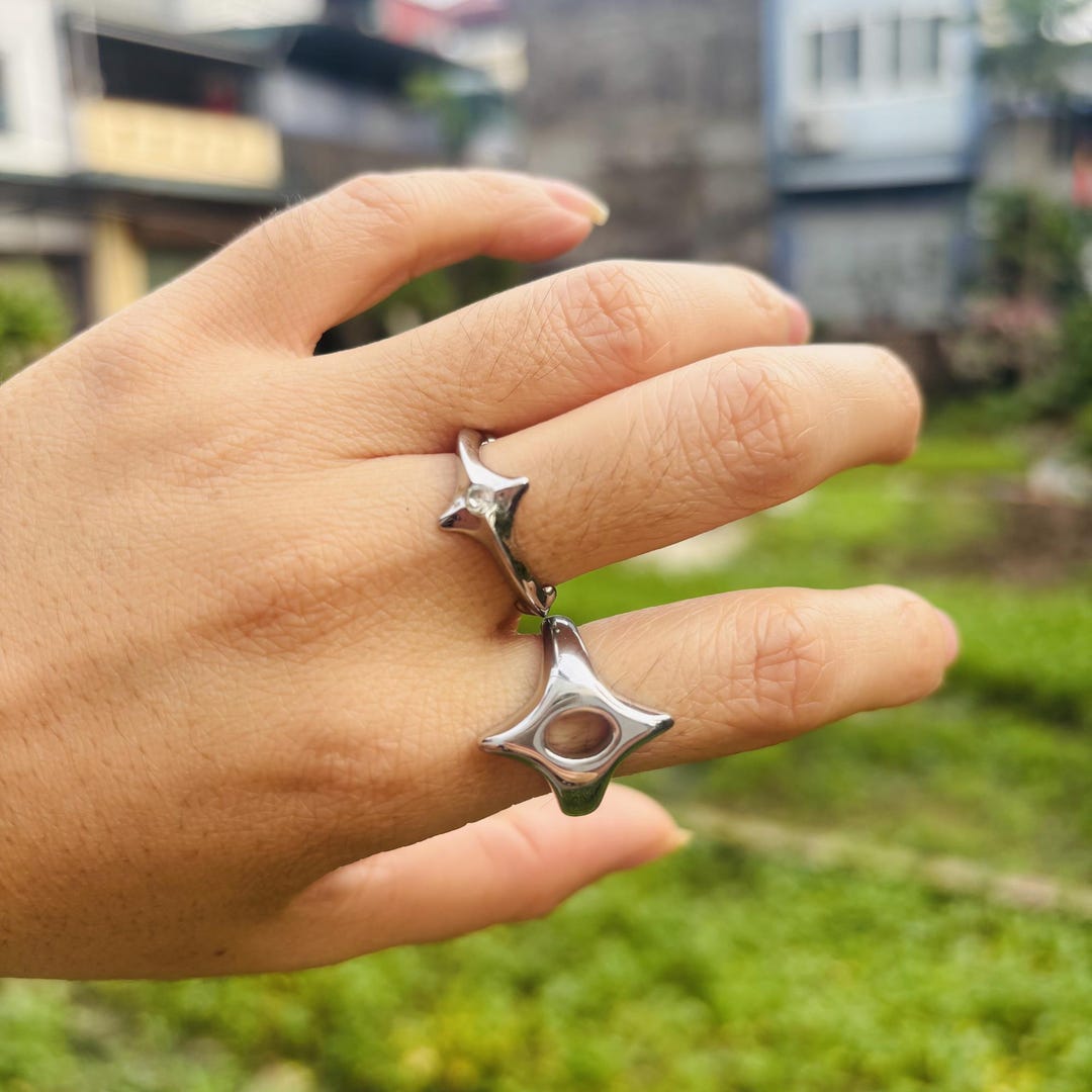 Silver Rings Y2k Y2K Silver Star Ring Set, Grunge Gothic Unisex Stainless Steel Jewelry ...