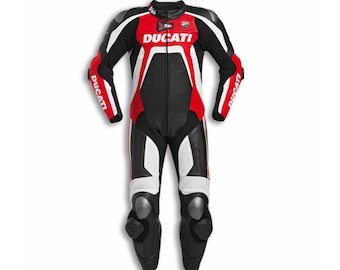 Ducati Racing Leather Suit, CE Armor, Handmade Cowhide MotoGP Biker Gear