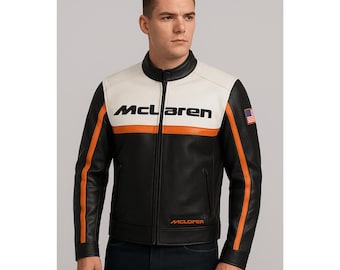 McLaren Racing Cowhide Leather Jacket | F1 Moto Style, Handmade