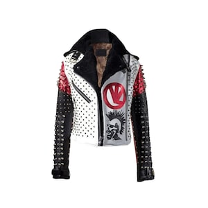 Handmade Studded Cowhide Leather Biker Jacket: Spiked Punk Rocker Style
